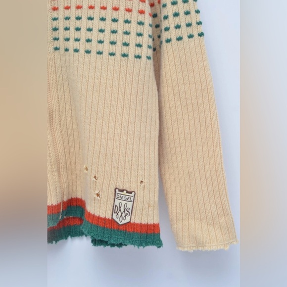 Diesel Jeans Cream Zip Up Sweater with Green and Orange Accents Just Dry-cleaned - Picture 12 of 12